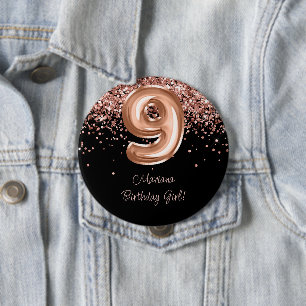 Rose Gold Black 9th Birthday Party 10 Cm Round Badge