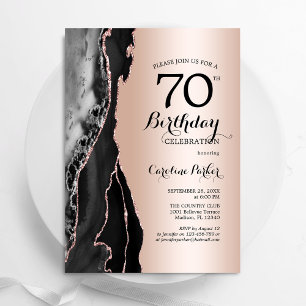 Rose Gold Black Agate 70th Birthday Invitation