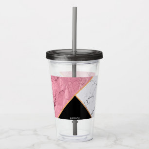 Rose Gold Black and White Marble Pattern Acrylic Tumbler