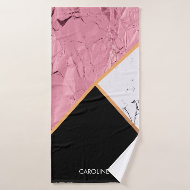 Rose Gold Black and White Marble Pattern Bath Towel Set (Bath Towel)