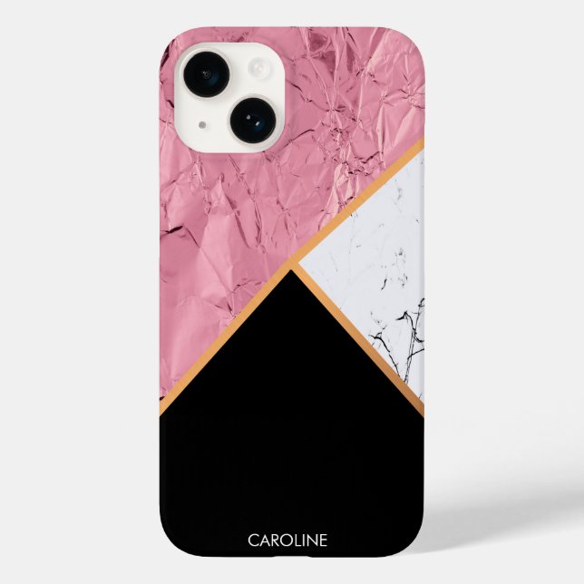 Rose Gold Black and White Marble Pattern Case-Mate iPhone Case (Back)