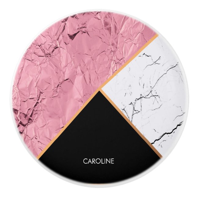 Rose Gold Black and White Marble Pattern Ceramic Knob (Front)