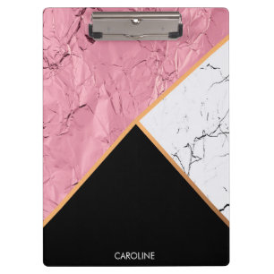 Rose Gold Black and White Marble Pattern Clipboard