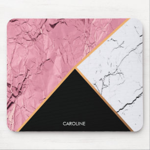 Rose Gold Black and White Marble Pattern Mouse Mat