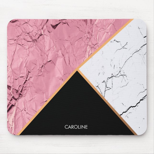 Rose Gold Black and White Marble Pattern Mouse Mat (Front)