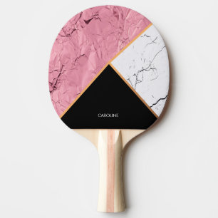 Rose Gold Black and White Marble Pattern Ping Pong Paddle
