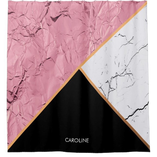 Rose Gold Black and White Marble Pattern Shower Curtain (Front)