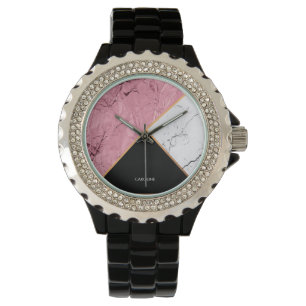 Rose Gold Black and White Marble Pattern Watch