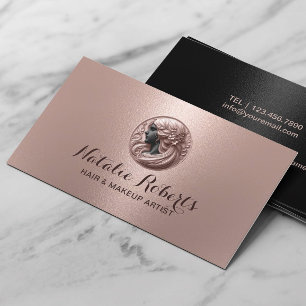 Rose Gold & Black Beauty Salon Logo Hair Stylist Business Card