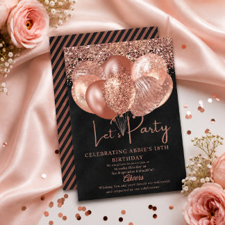 Rose Gold Black Birthday Invitation Card