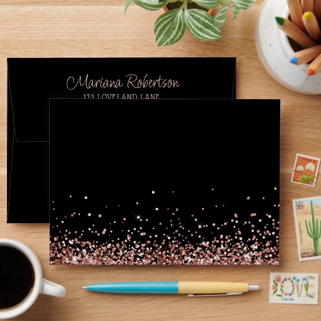  Rose Gold Black Birthday Party Envelope (Desk)