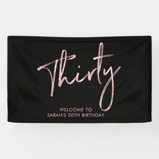 Rose Gold & Black Birthday Party Welcome Banner (Horizontal)