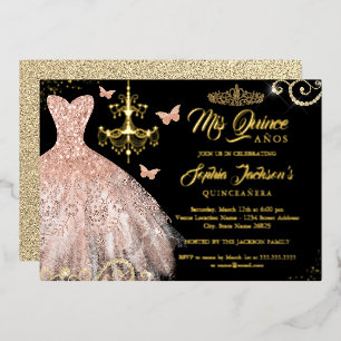 Rose Gold Black Butterfly Tiara Dress Quinceanera