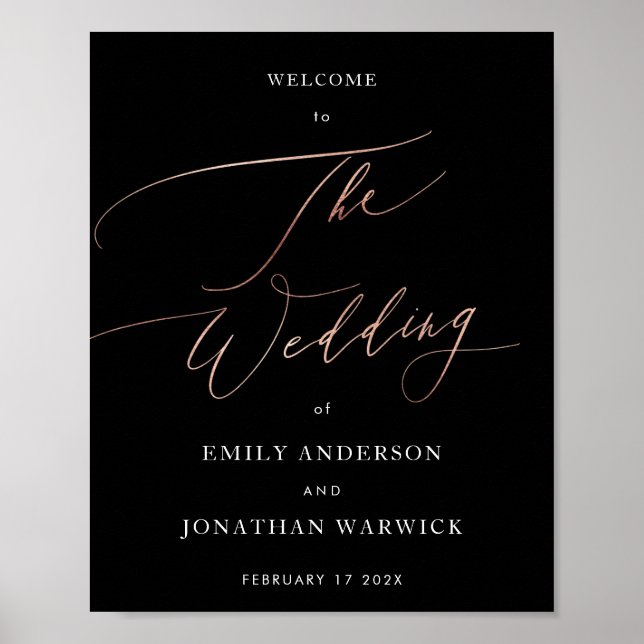 Rose Gold Black Calligraphy Modern Wedding Poster (Front)
