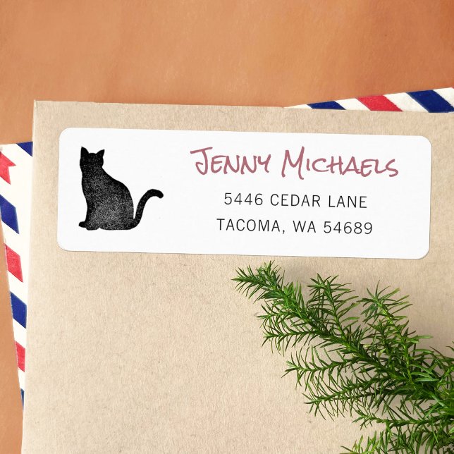 Rose Gold Black Cat Silhouette Return Address (Creator Uploaded)