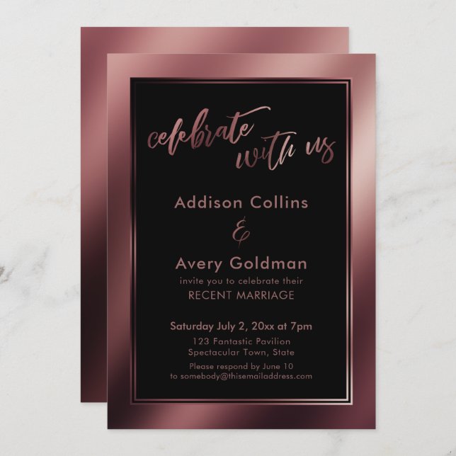 Rose Gold & Black Celebrate with Us Invitation (Front/Back)