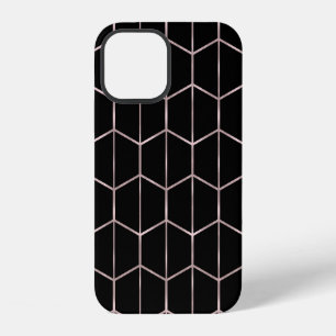 Rose Gold & Black Chic Hexagon Geometric Glam iPhone 12 Case