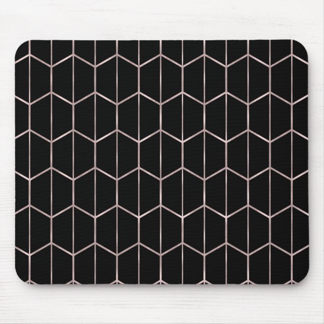 Rose Gold & Black Chic Hexagon Geometric Glam  Mouse Mat (Front)