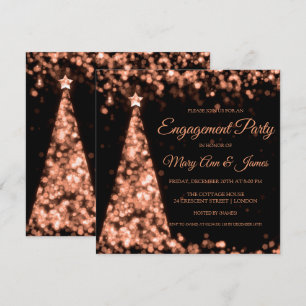 Rose Gold Black Christmas Engagement Party Invitation