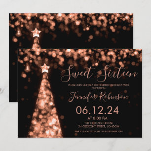 Rose Gold & Black Christmas Sweet 16 Party Invitation