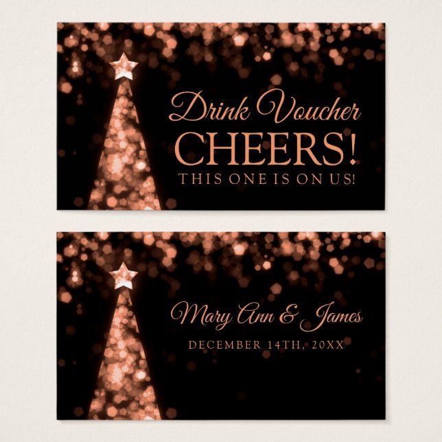 Rose Gold Black Christmas Wedding Drink Voucher (Front & Back)
