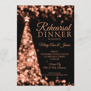 Rose Gold Black Christmas Wedding Rehearsal Dinner Invitation