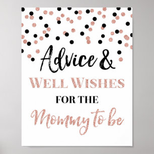 Rose Gold Black Confetti Advice for Mum to be Sign