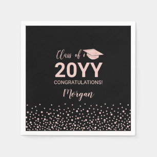 Rose gold Black Confetti Class Graduation Party  Napkin