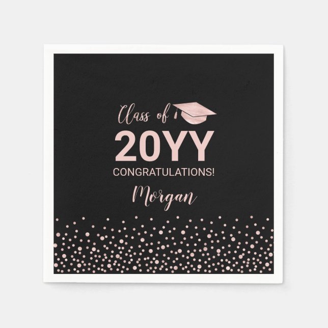 Rose gold Black Confetti Class Graduation Party  Napkin (Front)