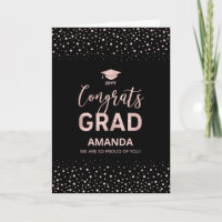 Rose Gold, Black Confetti Congrats Grad Graduation