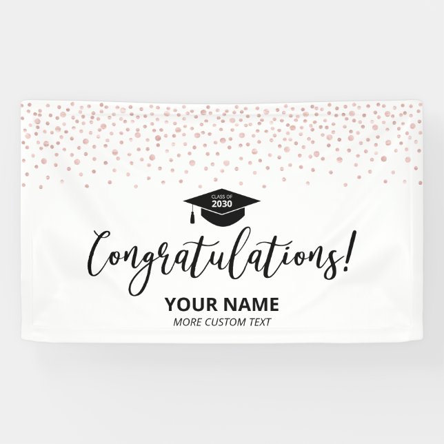 Rose Gold Black Confetti Congratulation Graduation Banner (Horizontal)