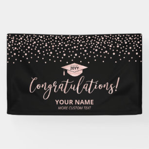 Rose Gold Black Confetti Congratulation Graduation Banner