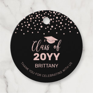 Rose Gold Black Confetti Graduation Party Photo Favour Tags