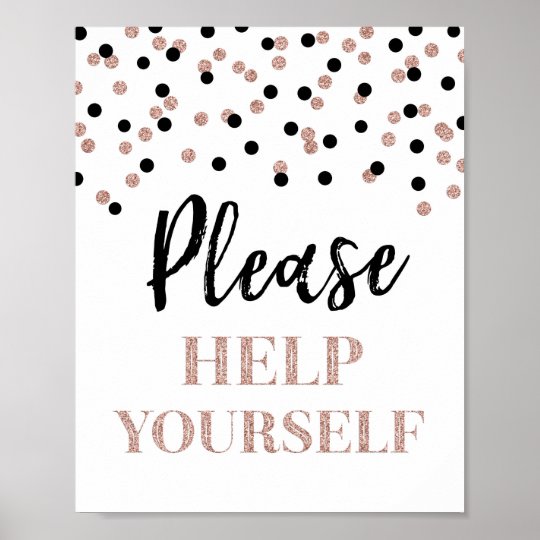 Rose Gold Black Confetti Please Help Yourself Sign Zazzle Co Uk