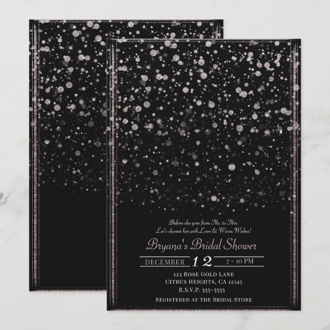 Rose Gold & Black Confetti Splatter Bridal Shower Invitation (Front/Back)