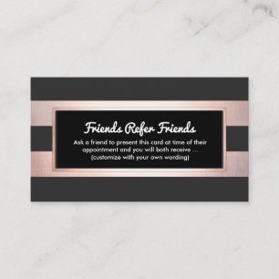 Rose Gold Black Customer Referral Modern Stripes Card