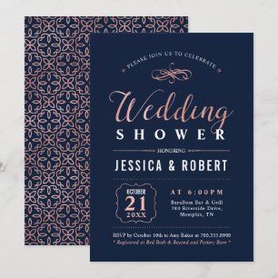 Rose Gold & Black Elegant Couples Wedding Shower Invitation