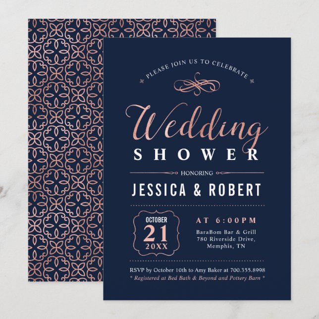 Rose Gold & Black | Elegant Couples Wedding Shower Invitation (Front/Back)