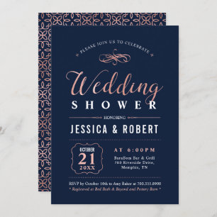 Rose Gold & Black   Elegant Couples Wedding Shower Invitation