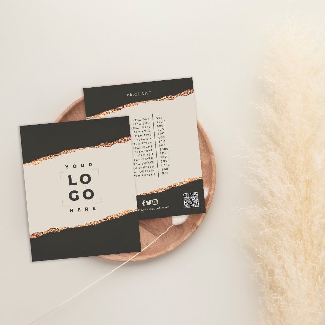 Rose gold black elegant modern girly price QR code Flyer (Creator Uploaded)