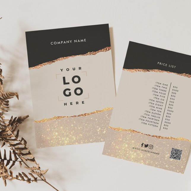 Rose gold black elegant modern girly price QR code Invitation (Creator Uploaded)