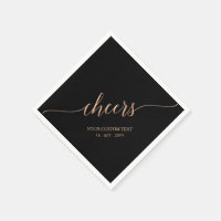 Rose Gold Black Elegant Stylish Lettering Cheers