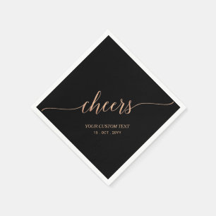 Rose Gold Black Elegant Stylish Lettering Cheers Napkin