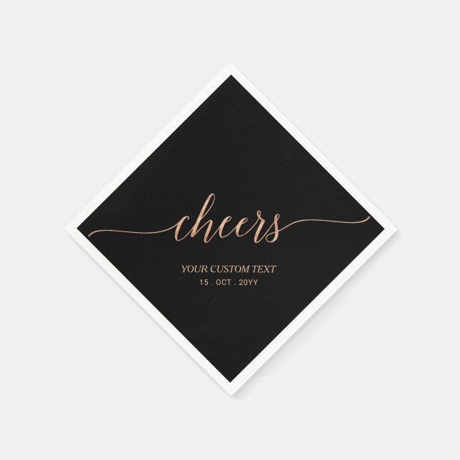 Rose Gold Black Elegant Stylish Lettering Cheers Napkin (Corner)