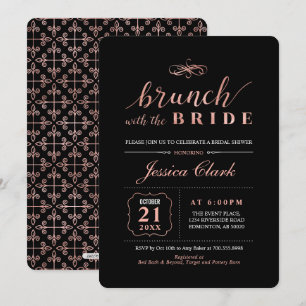 Rose Gold & Black   Elegant Wedding Bridal Brunch Invitation