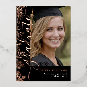 Rose Gold Black Floral Graduate Photo Graduation