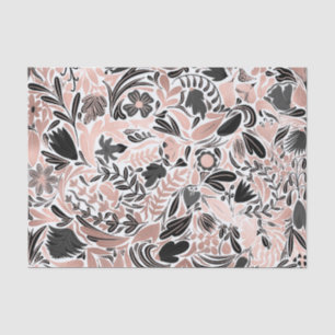Rose Gold Black Floral Leaf Illustration Pattern Tissue Paper