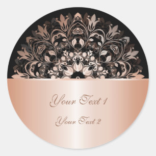 Rose Gold Black Floral Mandala Classic Round Sticker