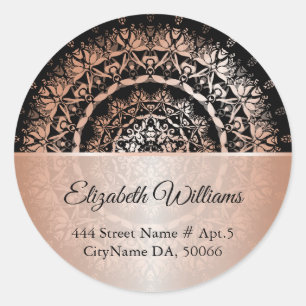 Rose Gold Black Floral Mandala Classic Round Sticker