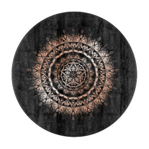Rose Gold Black Floral Mandala Cutting Board